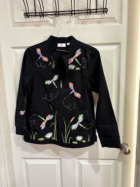 Black Embroidered Dragonfly Jacket Quacker Factory